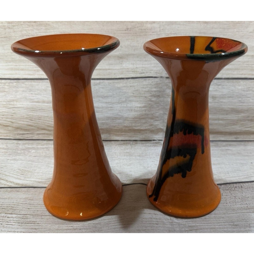 Mid Century Pair of Bo Melander Danmark Trumpet Candle Holders MCM Orange Retro - Picture 8 of 9